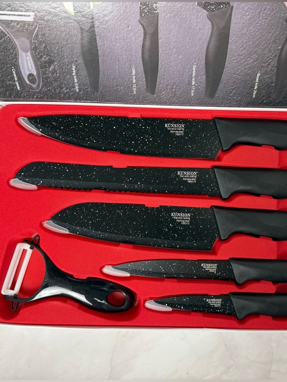 KUNSION 6-Piece Nonstick Kitchen Knife Set w/ Ceramic Peeler | New